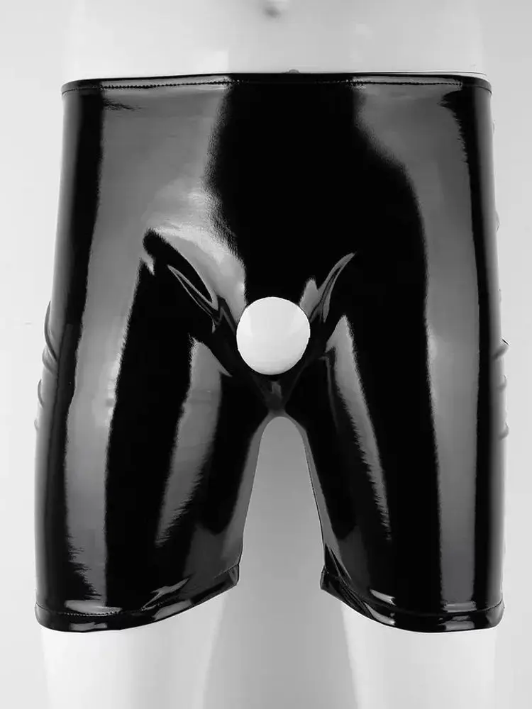 

S-5XL шорты из ПВХ с мокрым эффектом, блестящие боксеры из искусственной кожи с открытой промежностью, нижнее белье, колготки Calzoncillos, сексуальные шорты-боксеры, трусы-трусы
