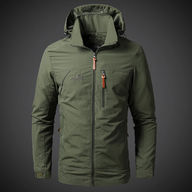 Fishing Waterproof Jacket Men's Autumn Casual Fashion Loose Detachable Cap Windbreaker Field Camping Army Green Pilot Work Coat