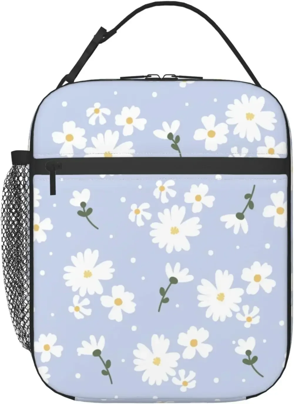 

Lunch Box Girl Daisy Flower Purple Floral Spring Insulated Bag Reusable Leakproof Food Tote Container with Side Pocket