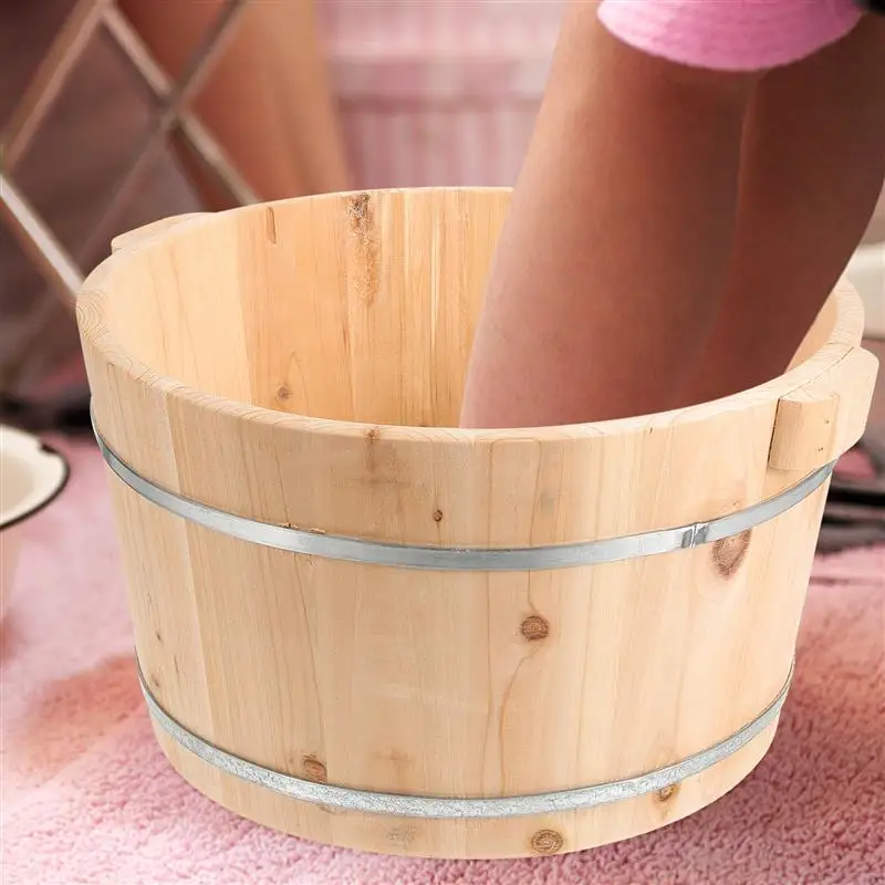 Foot Bath Bucket Portable Foot Bath Basin Wooden Washing Basin Foot Spa Soak Bath Tub Household Solid Wood Foot Wash Bucket