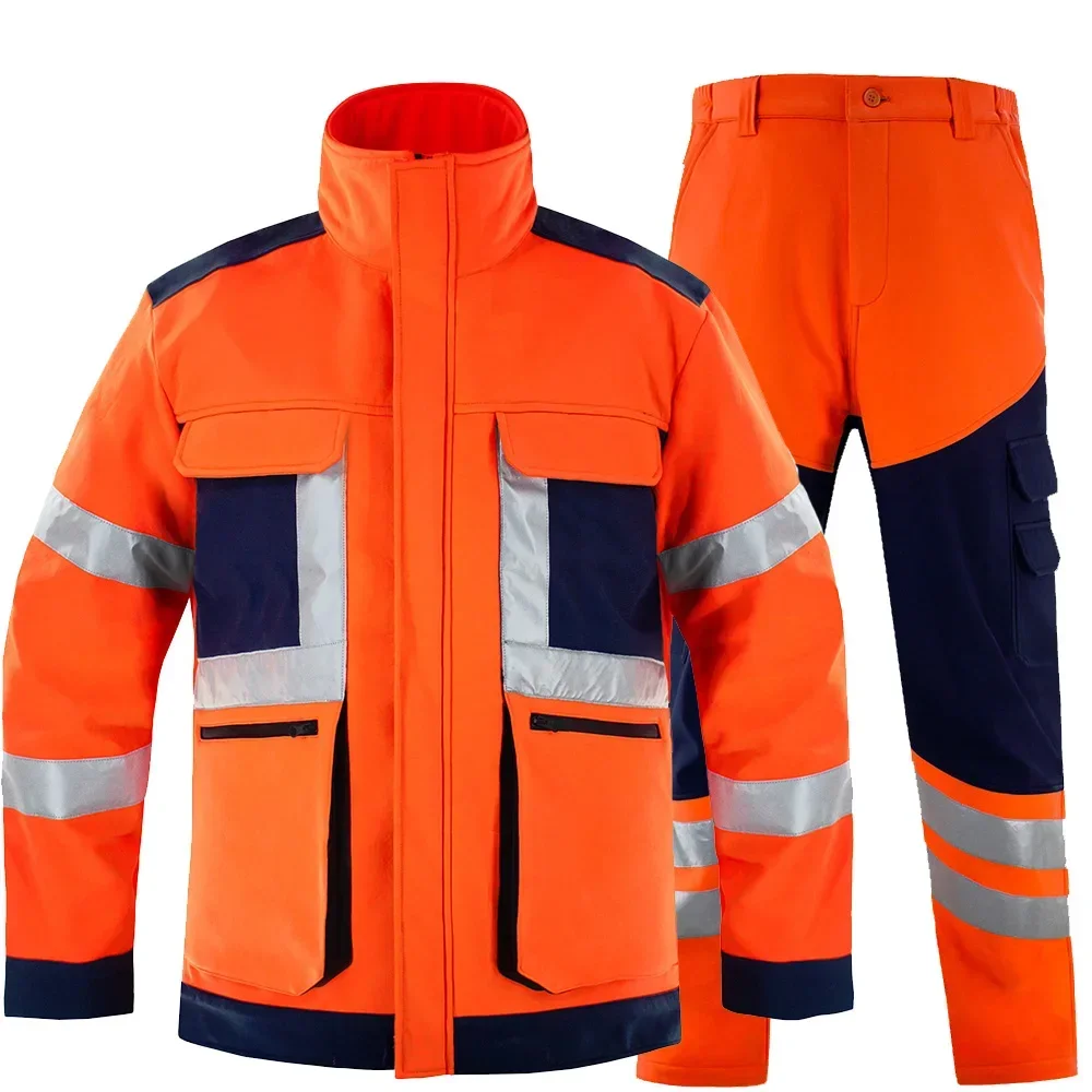 New Arrival High Visibility Safety Softshell Jacket Work Pants With Reflective Stripes Fleece Lined Workwear Jacket And Trousers