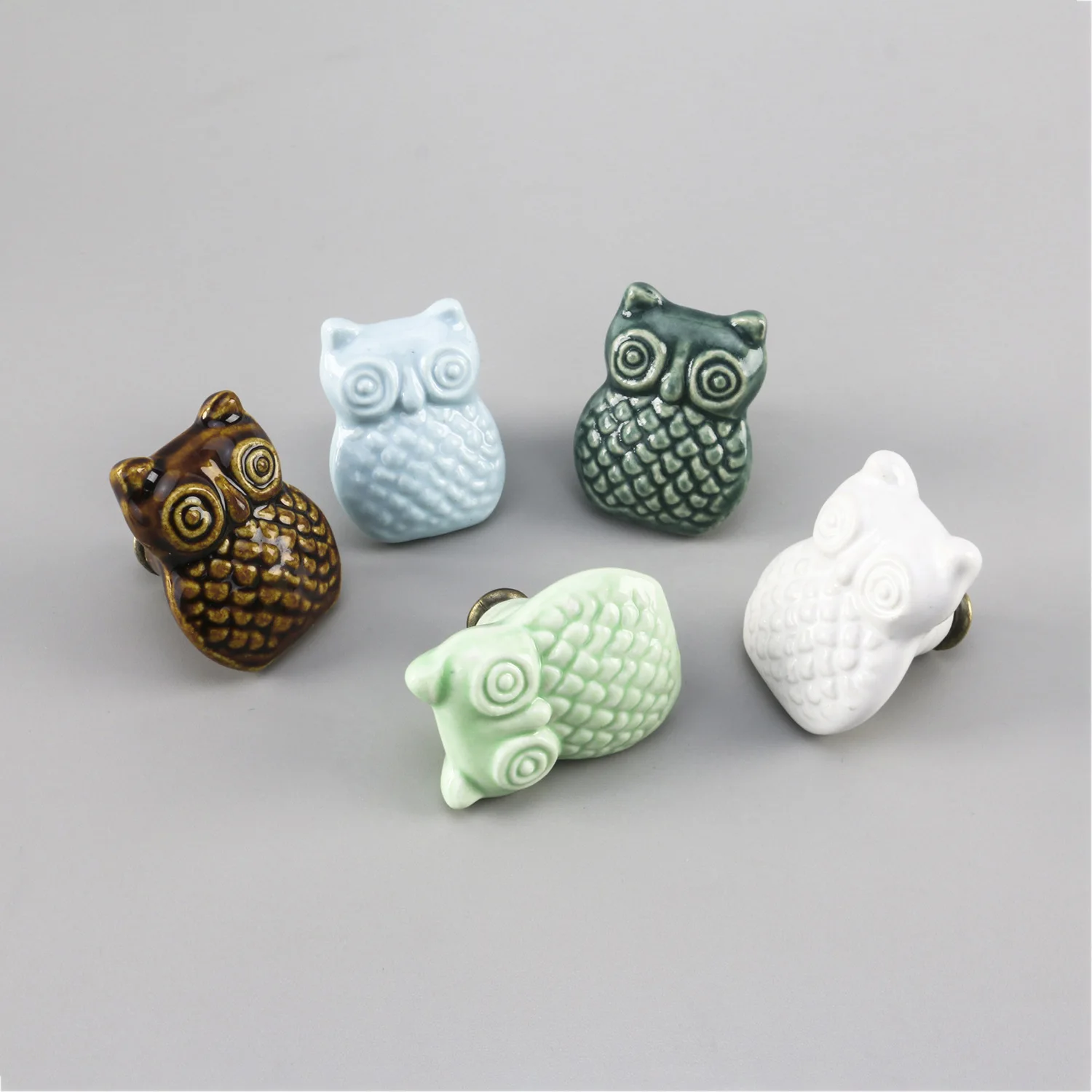 

1PC Owl Bear Animal Furniture Handles Closet Drawer Cabinet Door Single-hole Pulls With Screws Ceramic Handles for Furniture