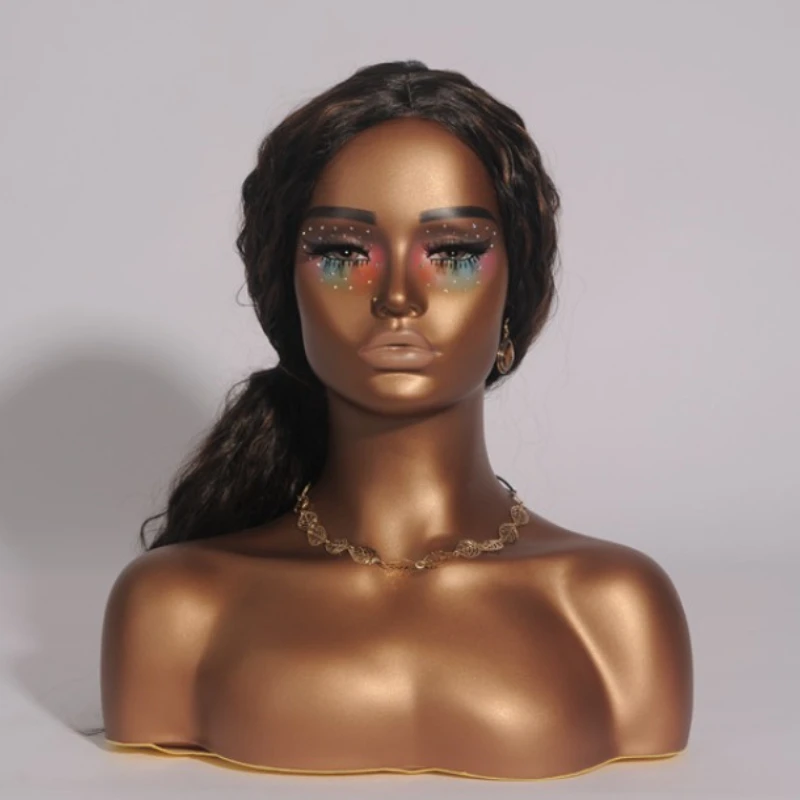

African Black Female Mannequin Head with Shoulders Realistic Wig Display Head for Hats Jewelry