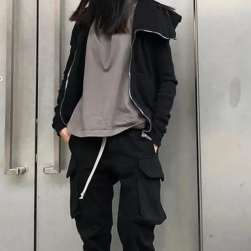 Otoño diseño de cremallera sudaderas con capucha negras chaqueta deportiva para hombres y mujeres American Rock Hip Hop Street Wear abrigos de punto elásticos