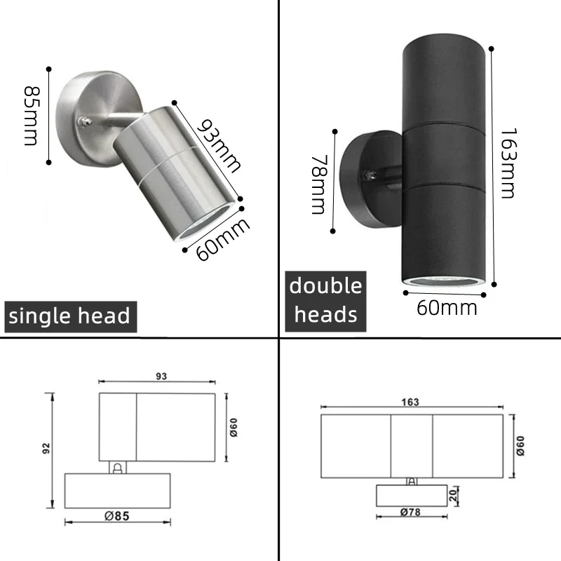 Lampu Dinding GU10 luar ruangan 5W/10 W, lampu sorot tahan air baja tahan karat pasang di permukaan taman teras lampu dinding tempat lilin