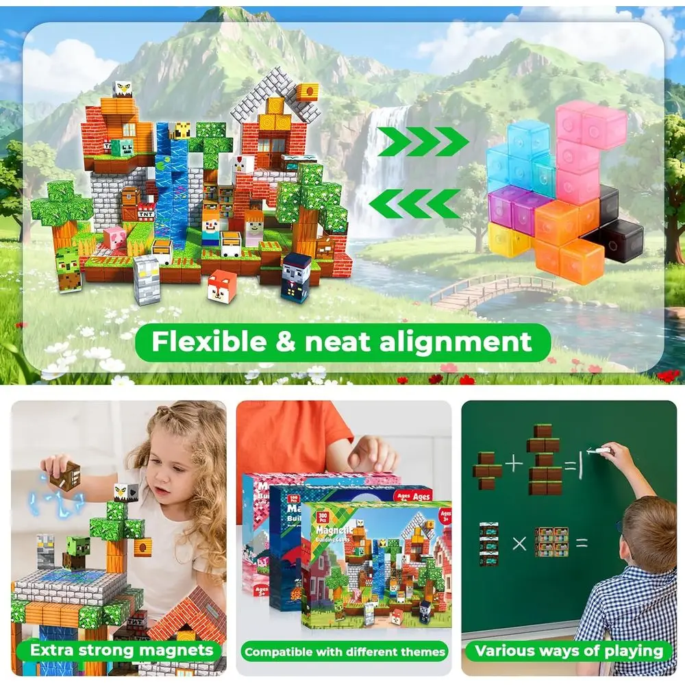 300-Piece Forest-Themed Magnetic Building Blocks for Kids, Strong Magnets, STEM Learning Toys for Ages 3+, Perfect for Boys and