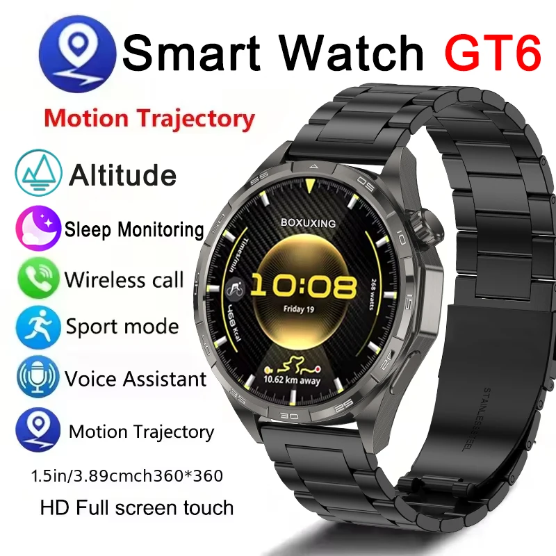 

Watch GT6 Smart Watch Men HD AMOLED Screen GPS Track Heart Rate Bluetooth Call Sports IP68Waterproof Always Show Time Smartwatch