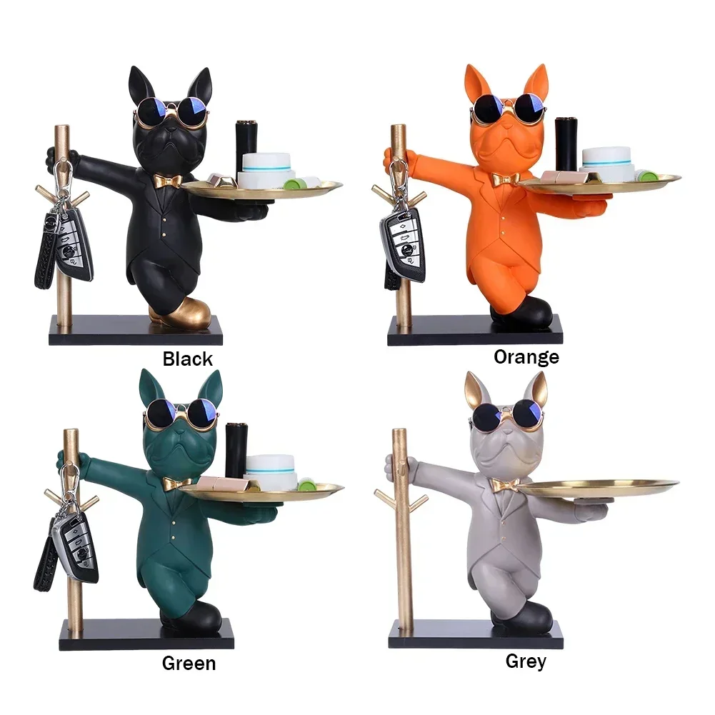 Home furnitureFrench Bulldog Sculpture Dog Statue Decorative Figurine Storage Metal Tray Coin Piggy Bank Entrance Key Snack Hold - Image 6