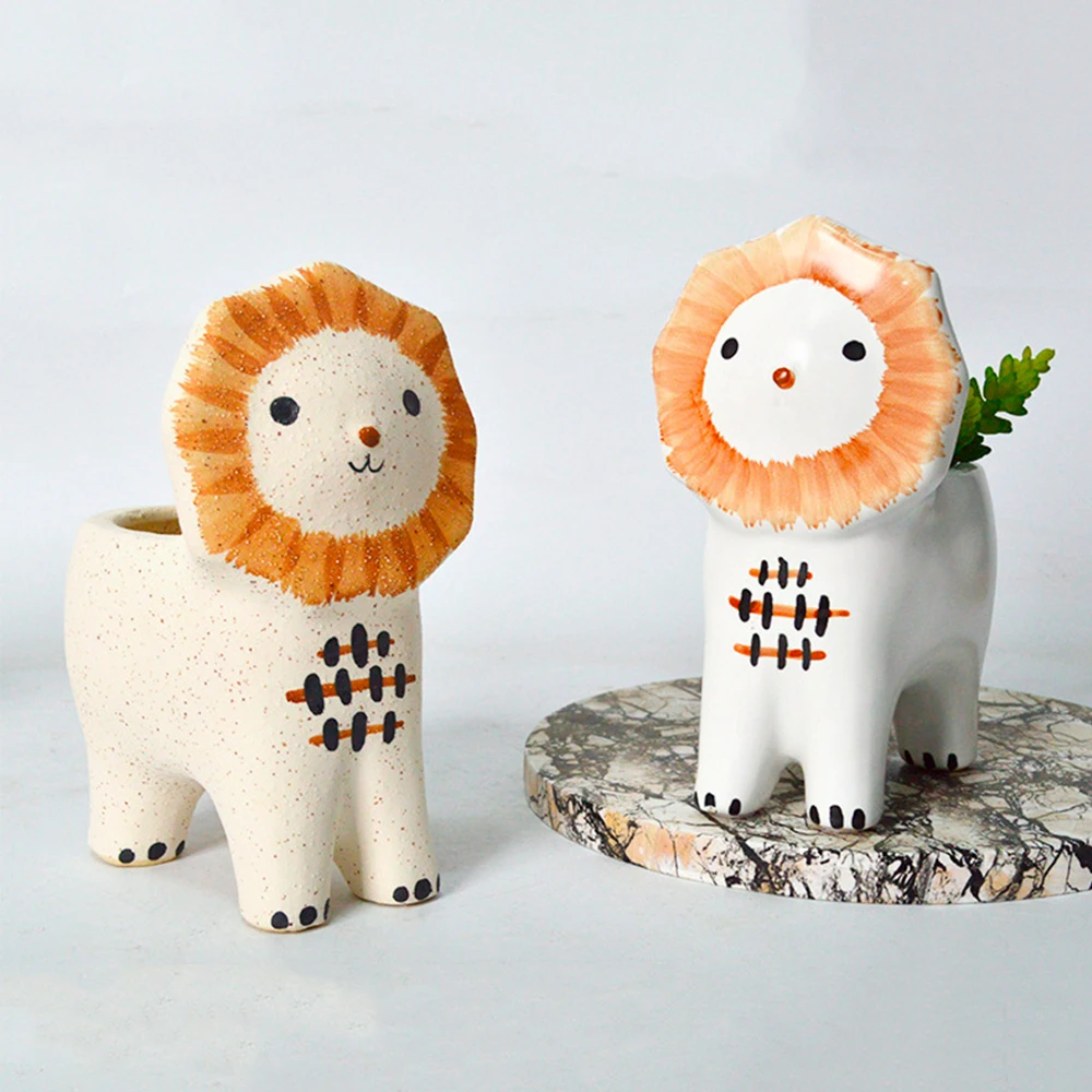 Cute Lion Flower Pot Ceramic Plant Pot Animal Planter Home Decor Desktop Ornaments Bonsai Succulent Pot Garden Decoration