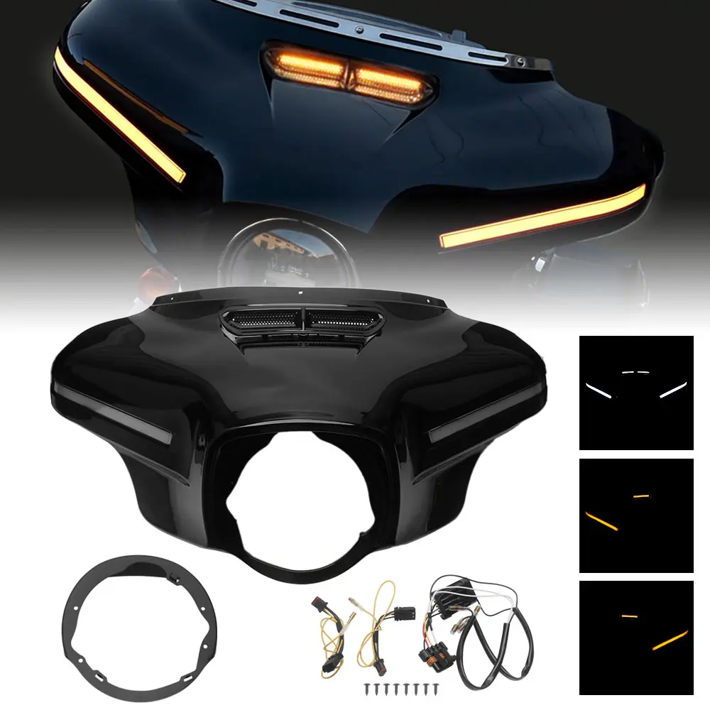For Harley Touring Electra/Street Tri Glide 2014-25 Motorbike Front Batwing Upper Outer Fairing With LED Light