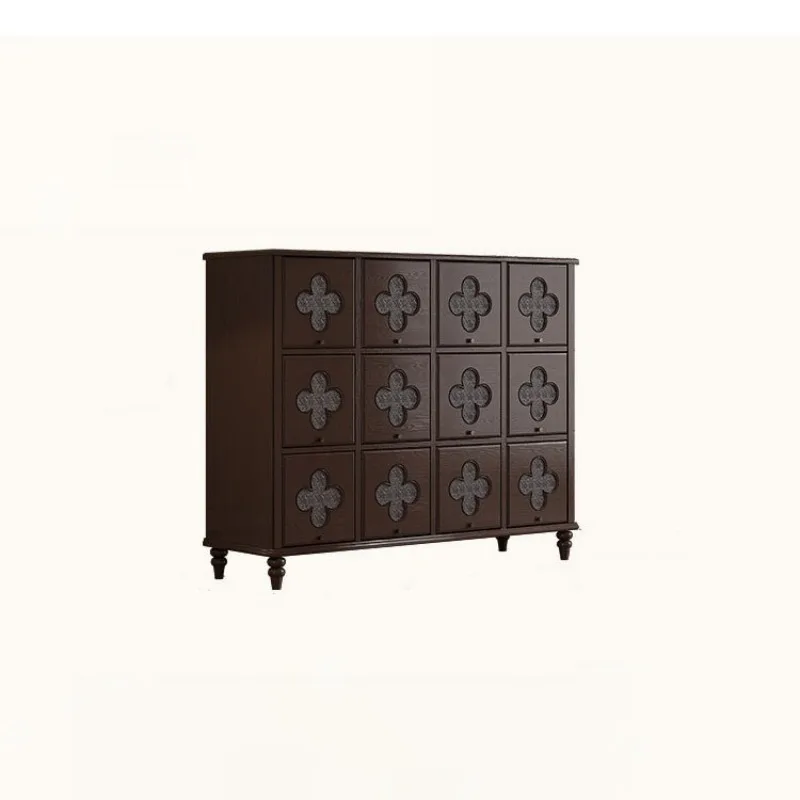 Retro four-leaf clover solid wood chest guest dining room dining side cabinet bedroom twelve-grid cabinet storage side cabinet