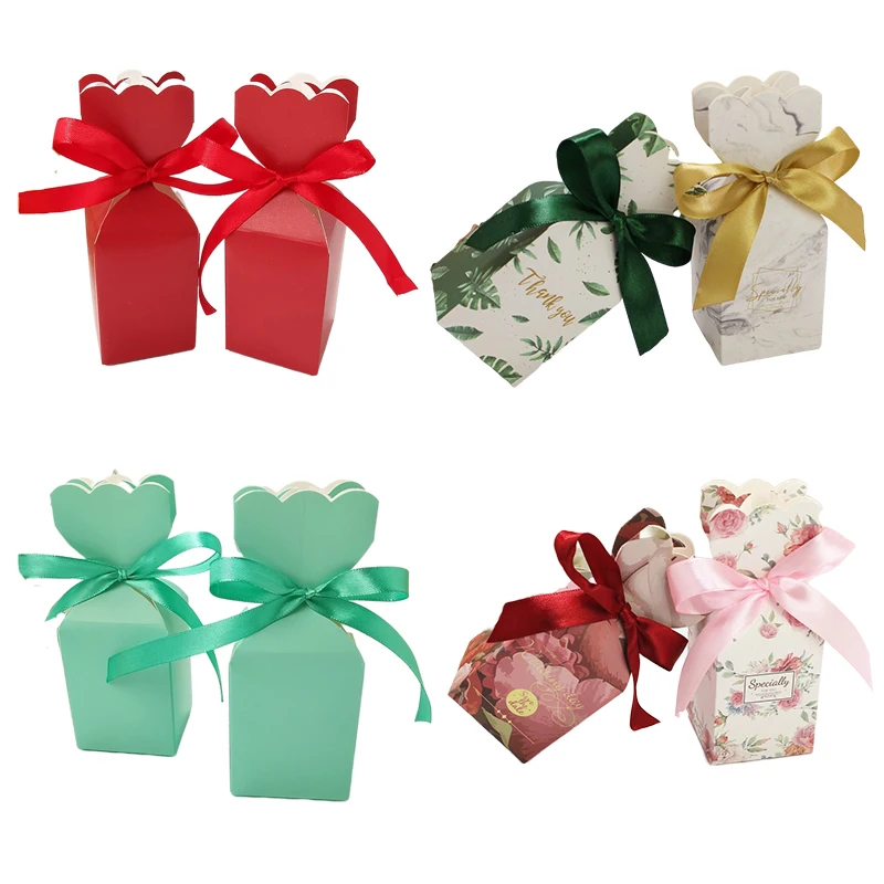 10 Stück Fischschwanz-Vase, Pralinenschachtel, Blumenmuster, Hochzeitstag, Geschenkbox, Verpackung, Box mit Band, Babyparty, Geburtstag, Party-Dekoration – Detail 1