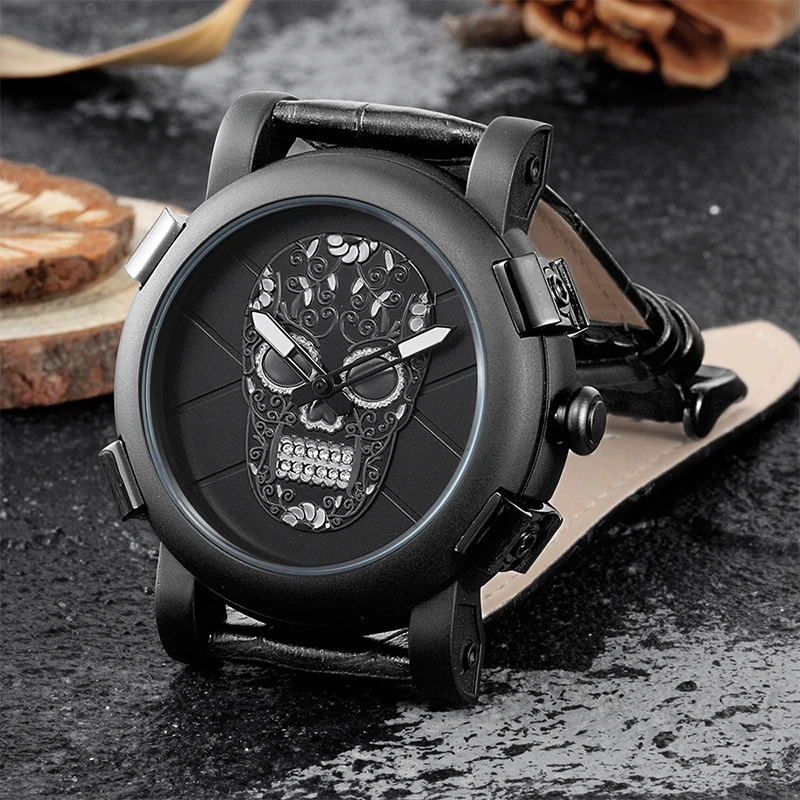 Hot selling Skull Head Personalized Fashion Handsome Large Dial Belt Men's Hip Hop Atmospheric Quartz Watch