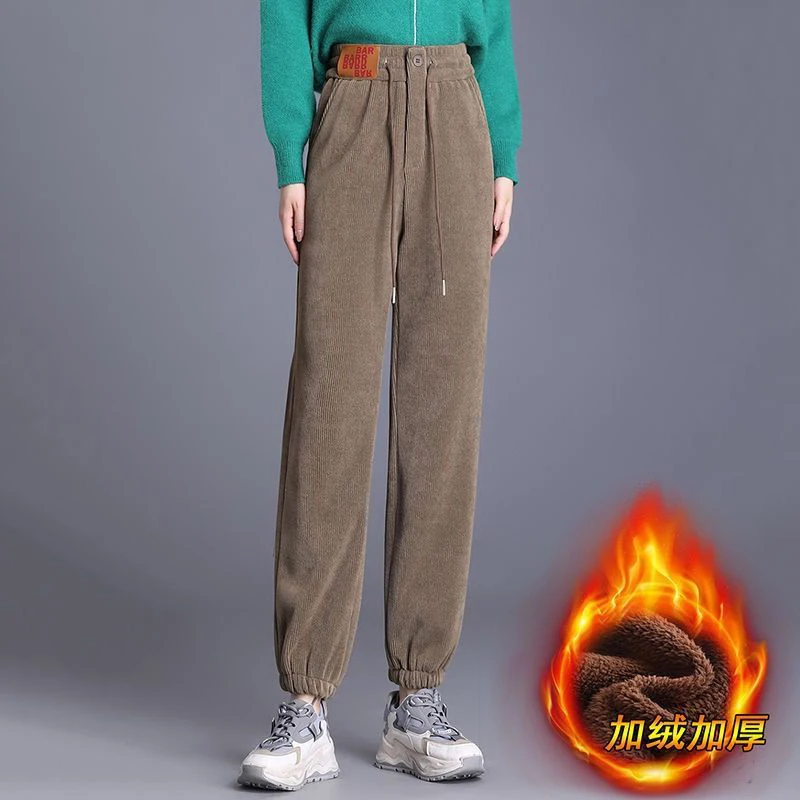 

Autumn Winter Women's Loose Casual All-match Trousers Ladies Thick Warm Add Velvet Lantern Pants Female High Waist Sweatpants