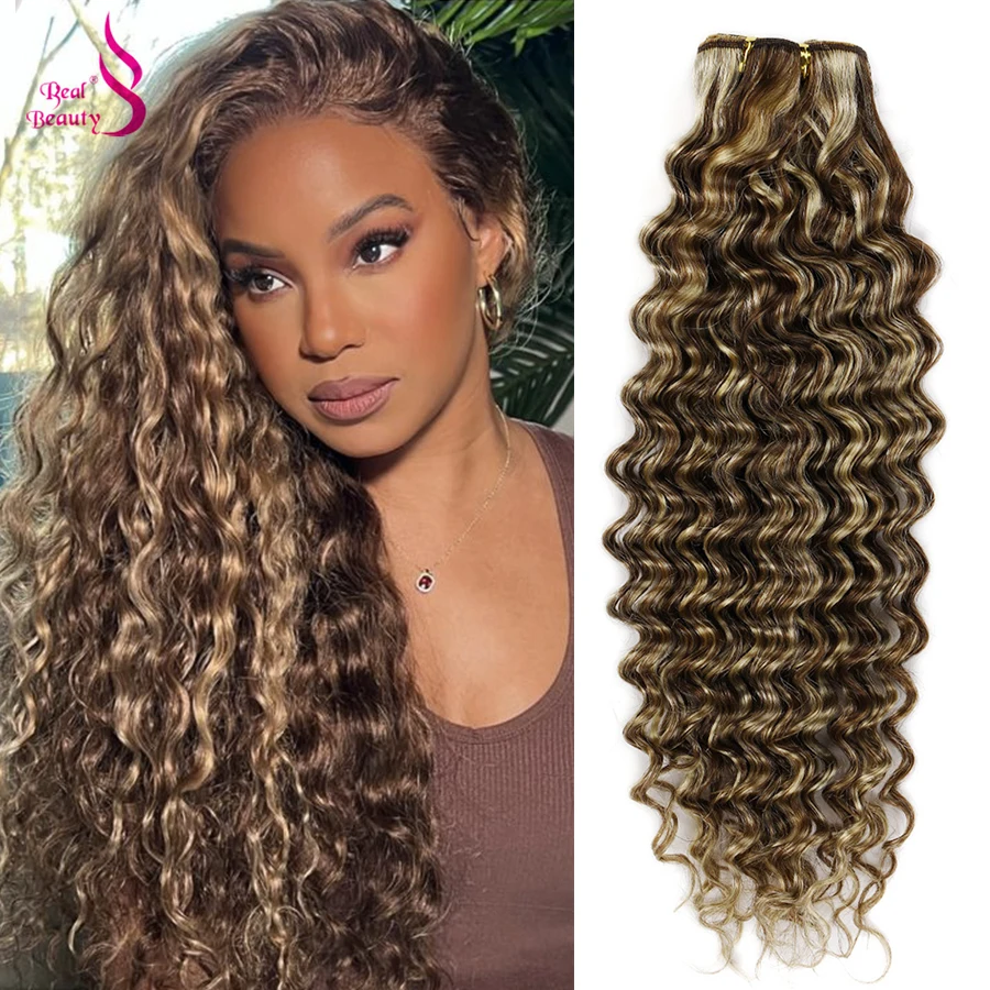 

Глубокие волны, пучки человеческих волос, цветные бразильские волосы Remy, блондинка, плетение, 100 г, двойной уток для чернокожих женщин