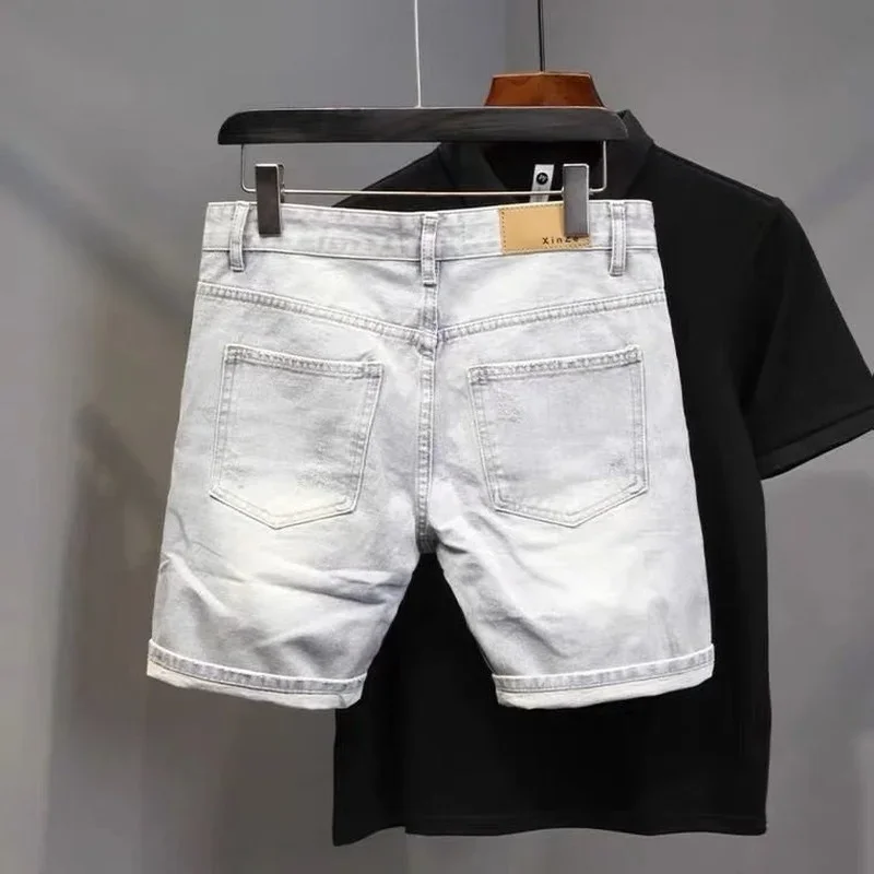 2022 Koreaanse Retro Japanse Veelzijdige Losse Rechte Denim Shorts Casual Broek Jongens Wit Kleur Korte Ripped Hip Hop Jeans