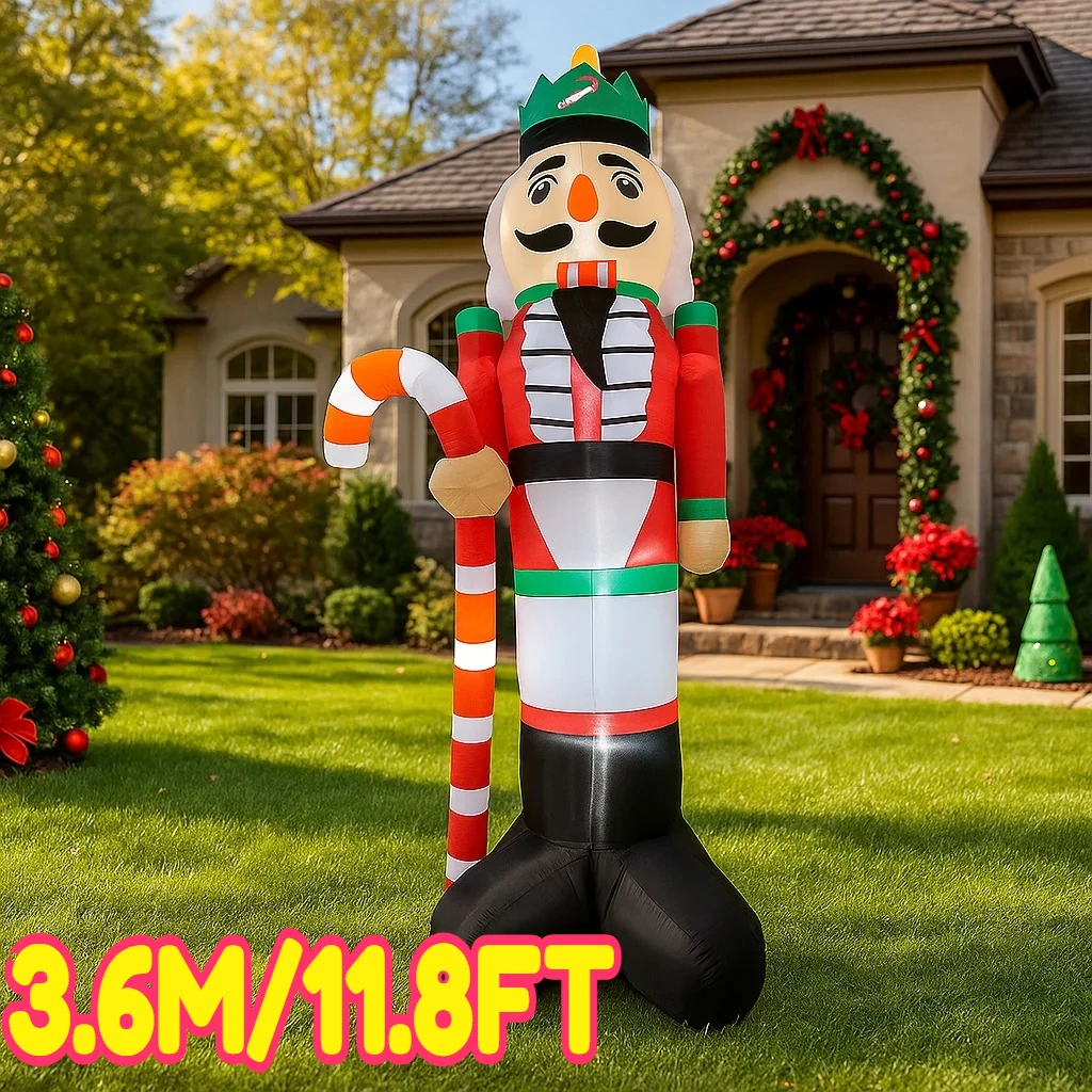 3.6M/11.8FT Inflatable Nutcracker Soldier with Candy Cane Lights LED Home Decorations Toys Yard Xmas Decor Supplies Holiday Prop