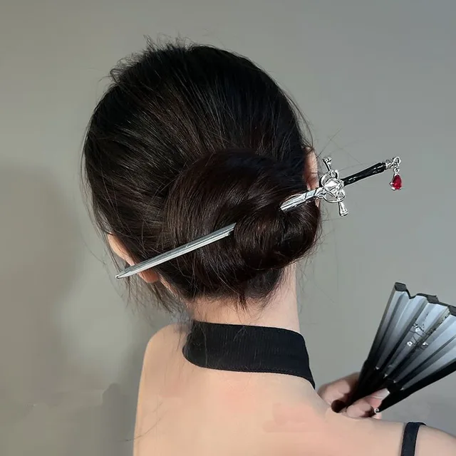 Spinka do włosów w stylu chińskim dla kobiet Punk Ruby Hair Stick Ponytail Girls Hair Pins Diy Narzędzia do stylizacji Codzienne akcesoria do włosów