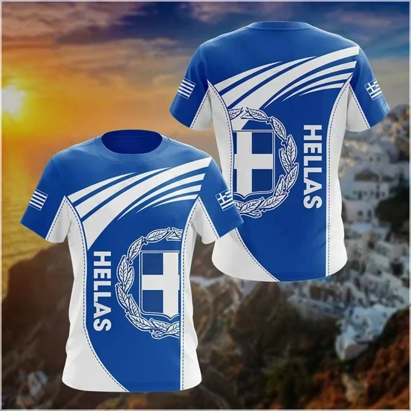 Men'S Fashion Greece - Grecja Flaga Mapa 3d Nadrukowana Koszulka