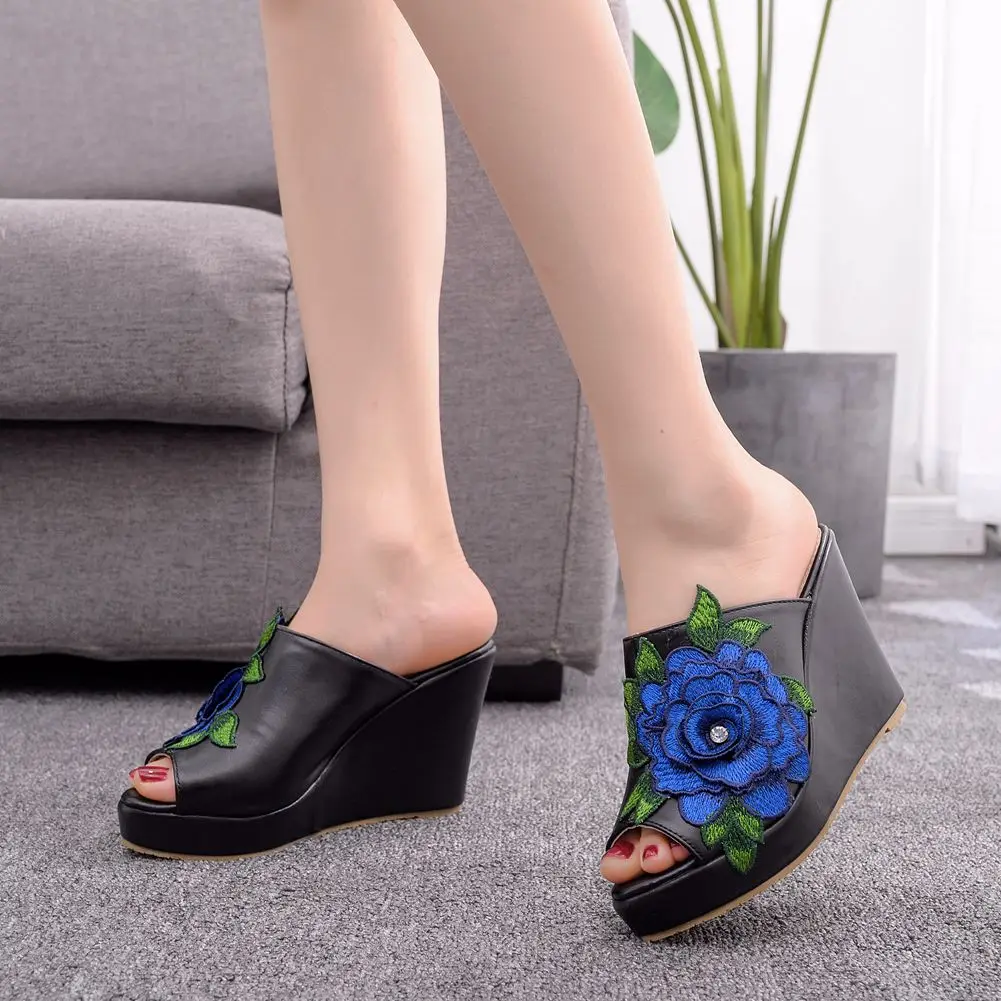 Womens Flower Open Toe Fashion Slip On Platform Casual Wedge High Heels Dressy Sandals view 5