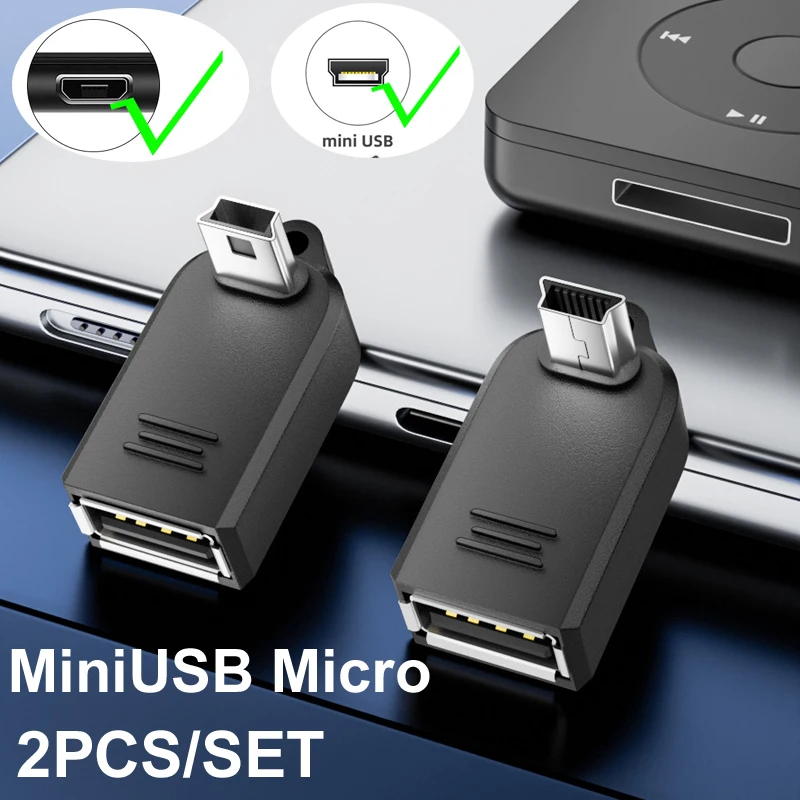 2PCS Mini/Micro Male UP/Down/Left/Right 90°Elbow USB-A OTG USB 2.0 Data Transfer 5v 1a 480Mbps For Charger PC Computer GPS Car