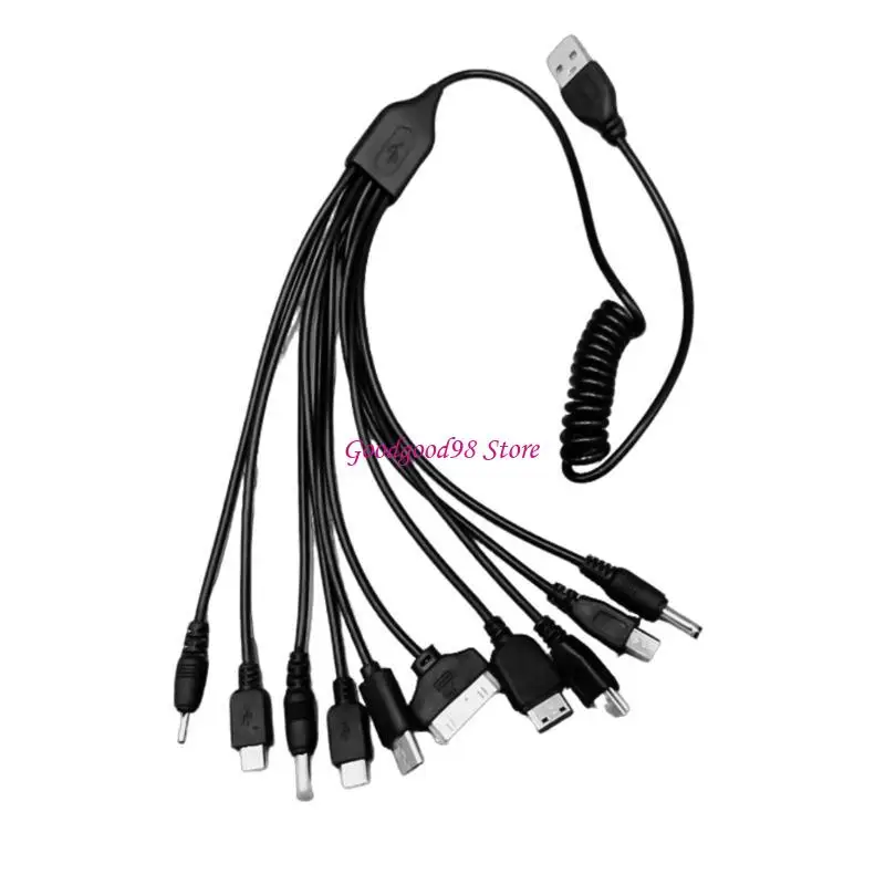 

Multifunctional 10 in 1 USB Charging Cable Spring Coiled Data Sync Cord Wire W8EC