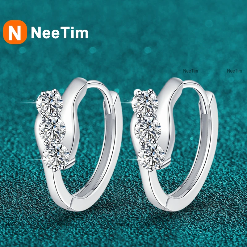 

NeeTim D Color Moissanite Hoop Earrings For Women Wedding Bridal S925 Sterling Silver Stud Earring Wedding Gemstone Jewelry