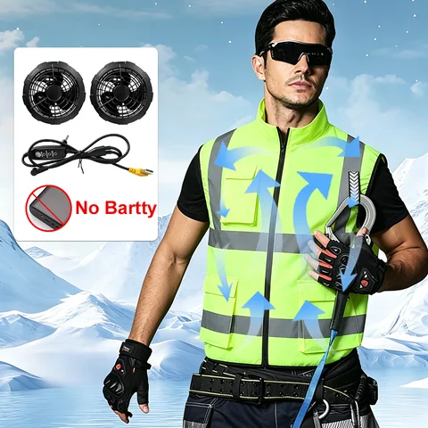 Cool Vest Wearable Reflective Strip Jacket Cooling Fan for High Temperature Work Air-Conditioned Fishing Vest Running Vest