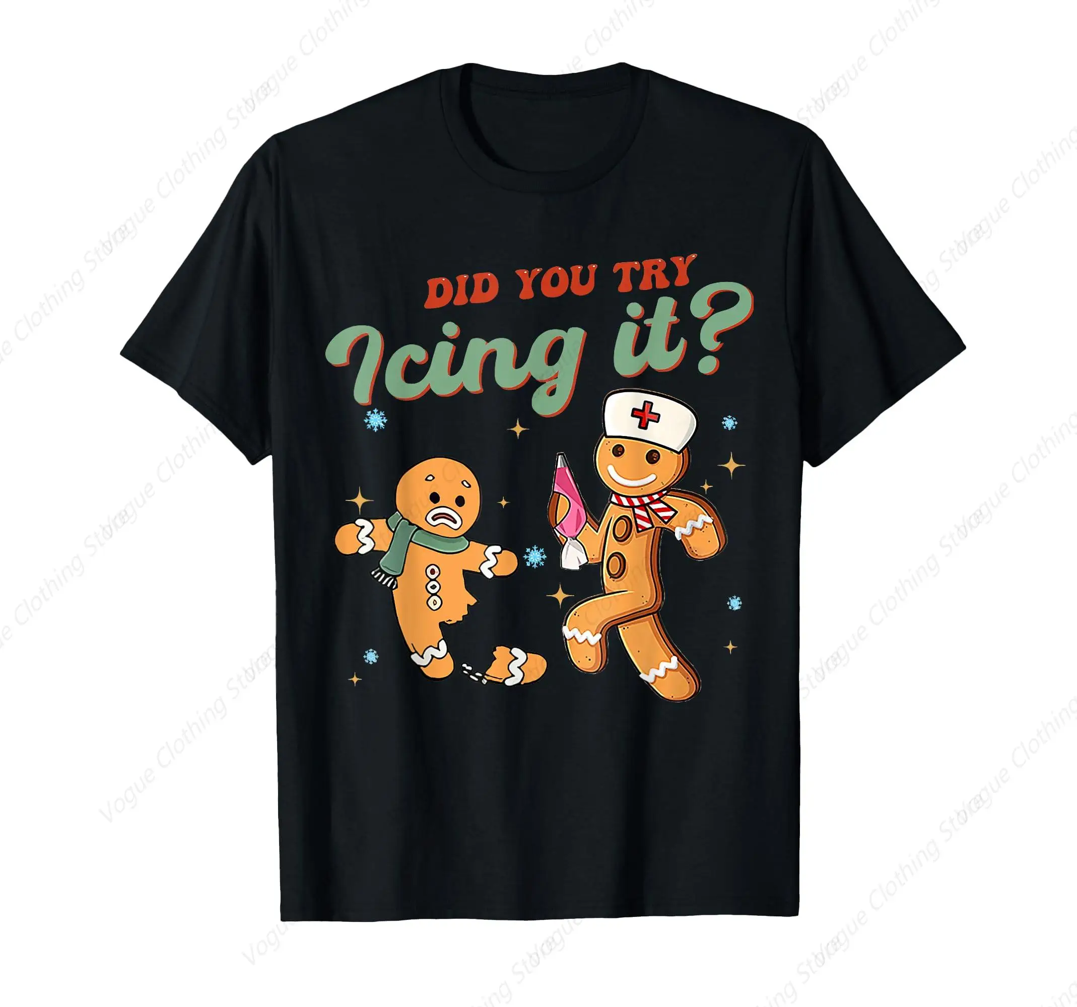 Funny Christmas Nurse Did You Try Icing It Gingerbread Man T-Shirt Graphic Short Sleeve Daily Comfortable Tee