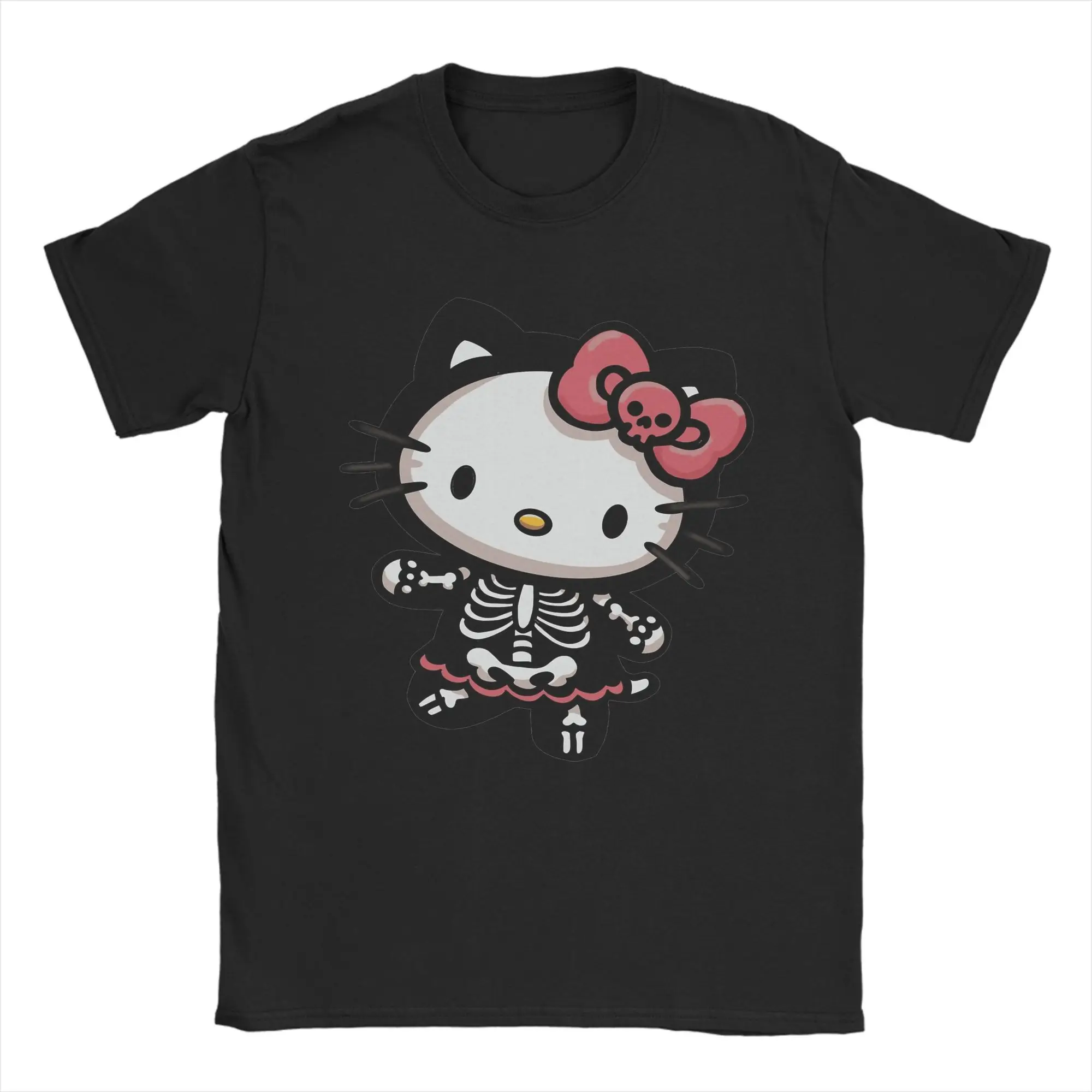 

Skeleton Hello Kitty T Shirts Men's Cotton Novelty T-Shirt Round Collar Tee Shirt Short Sleeve Tops