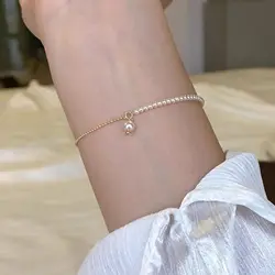 PANJBJ 925 Sterling Silver Pearl Bracelet for Women Asymmetric Hollow Out Geometry Sweet Grace Jewelry Gift Dropshipping