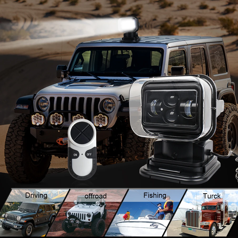360 Degree Remote Control 60W Marine LED Spot Light 4x4 Headlights 12/24v 7 Inch Led Searching Light for Off Road Vehicles