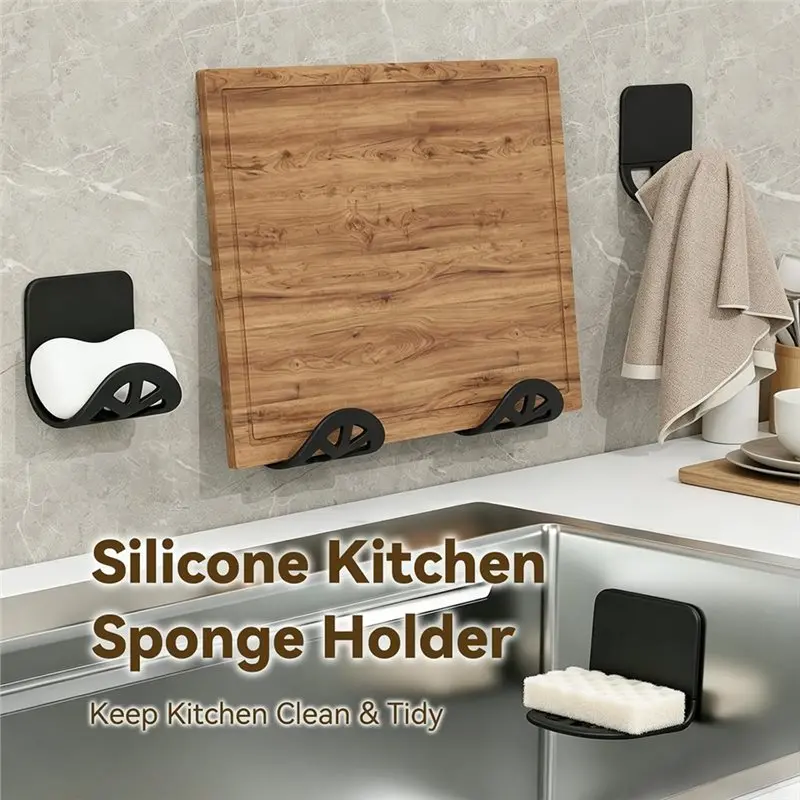 ABMR-Silicone Flexible Sponge Holder Sink Holder For Kitchen 2PCS Black Quick Drying Holder For Sponge Brush Soap