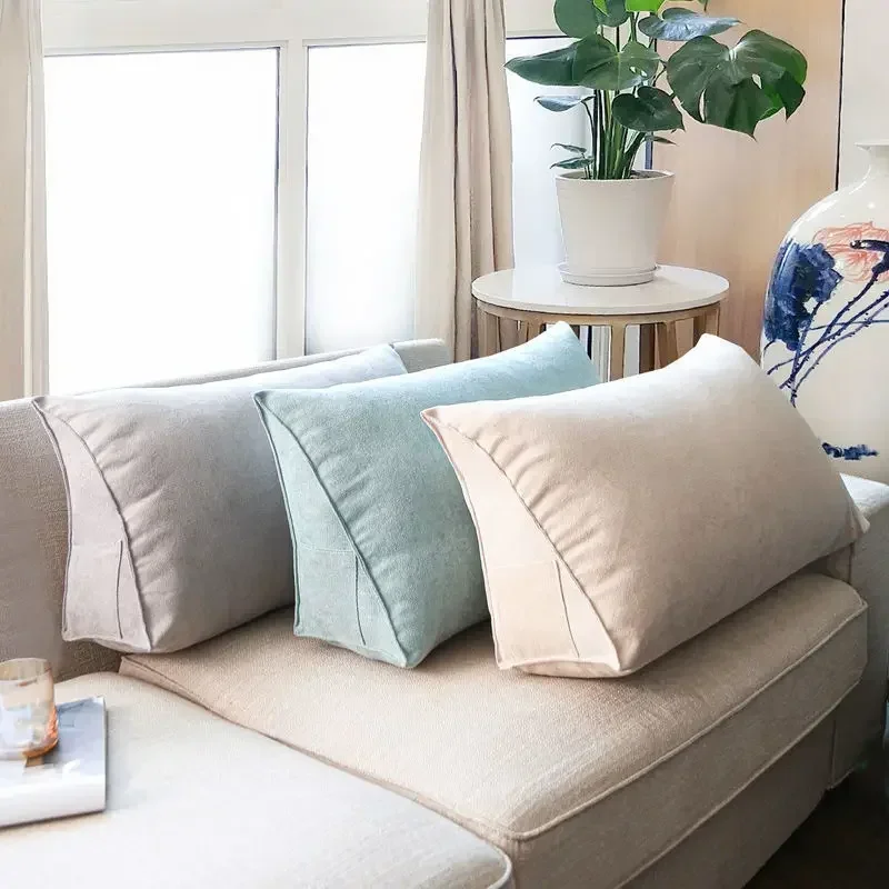 Soft Sofa Triangle Back Cushion Living Room Rectangular Back Pillow Bed Headboard Backrest Support with Pockets