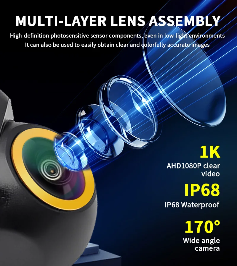 AHD 1080P/720P Fisheye Auto-Rückfahrkamera 170° ° Ultra-Weitwinkel HD Nachtsicht IP68 Wasserdichte Universelle Fahrzeug-Parkkamera – Detail 2