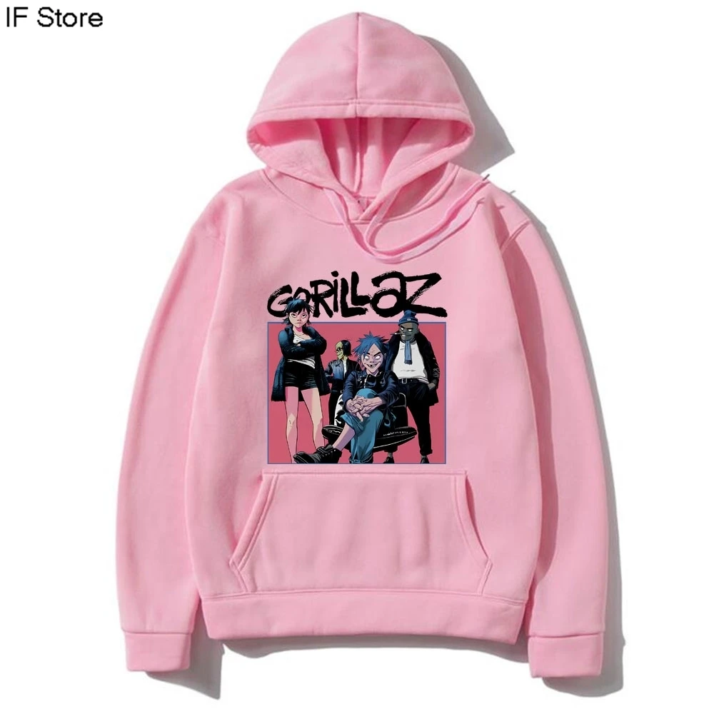 

Толстовка с капюшоном British Virtual Bands Gorillaz, осень-зима, мужская и женская винтажная толстовка в мультяшном стиле, мужские толстовки в стиле хип-хоп, рок, готики