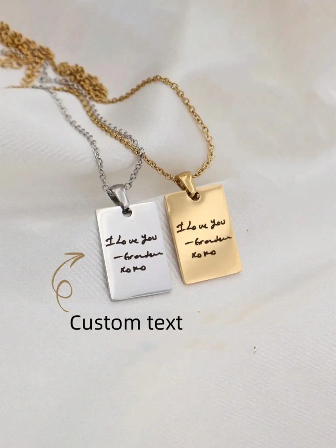 

1pc Custom Text Square Tag Necklace Fashion Simple Stainless Steel Smooth Carved Pendant Necklace Personalized Stainless Steel