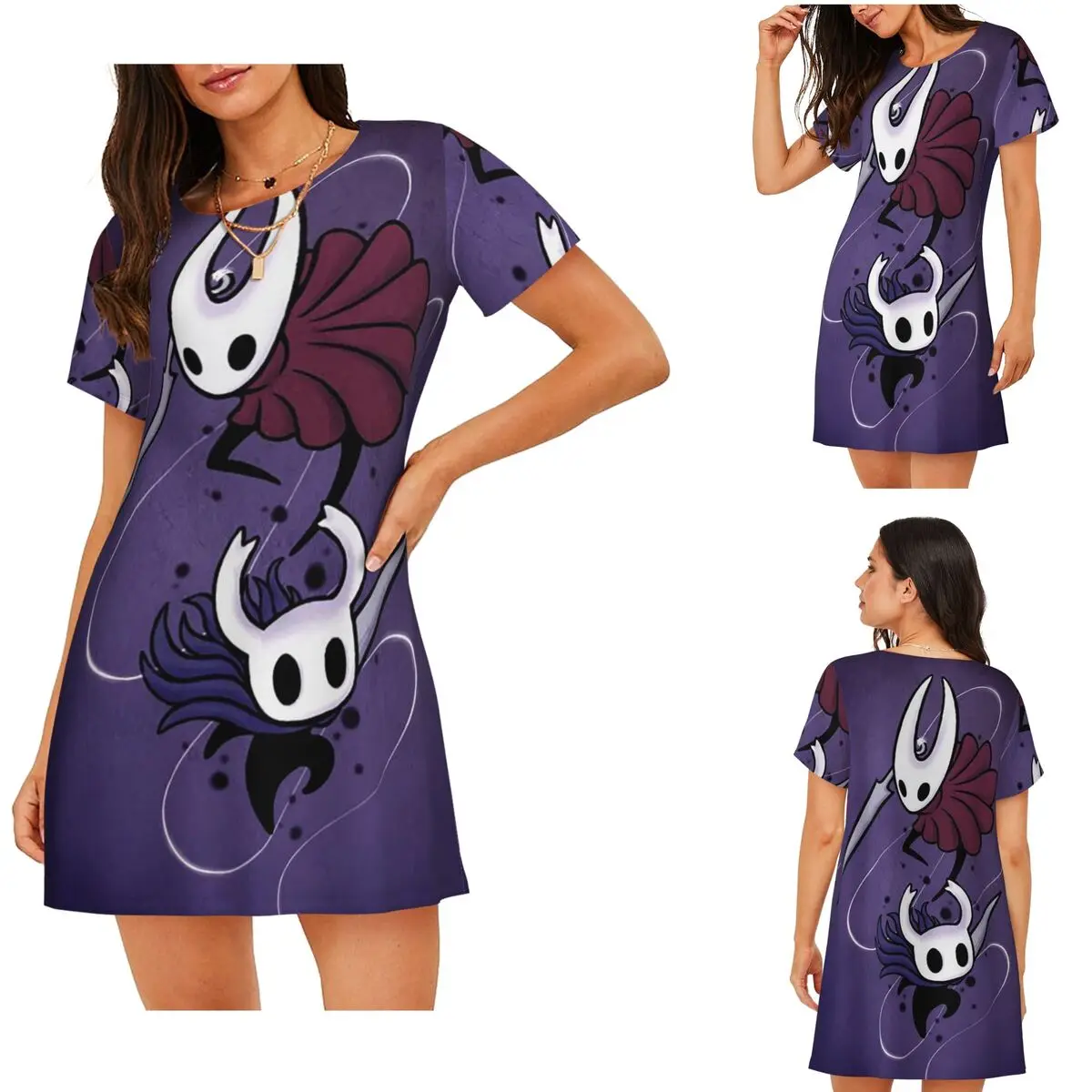 Anime Game Hollow Knight Short Sleeves Nightdress For Sleeping Sleepshirts Women Short Sleeve Nightgowns Loose Pajama Dress
