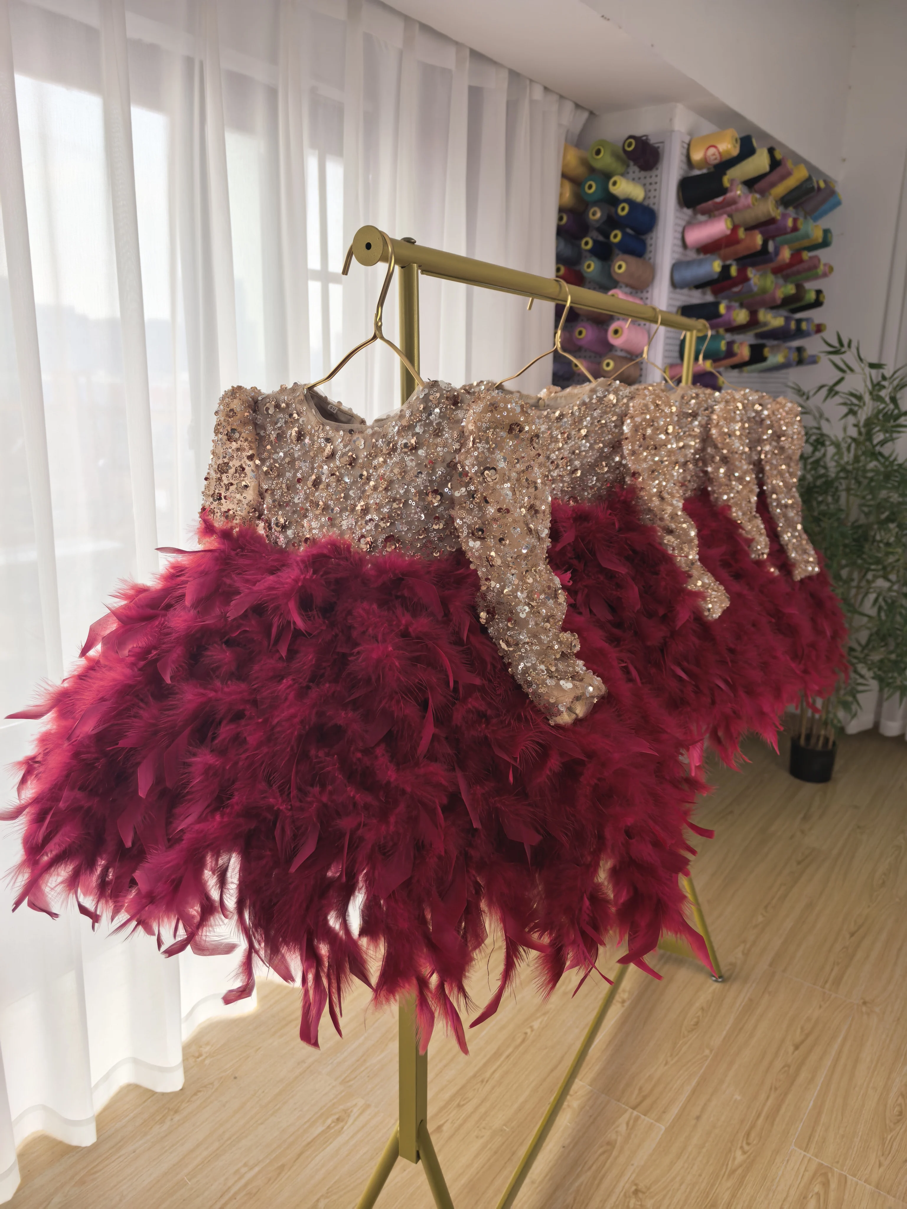 Girls' Dress Long Sleeve Cake Dress Sequins New Style Fluffy Sweet Fashion Children's Birthday Host Princess Dress