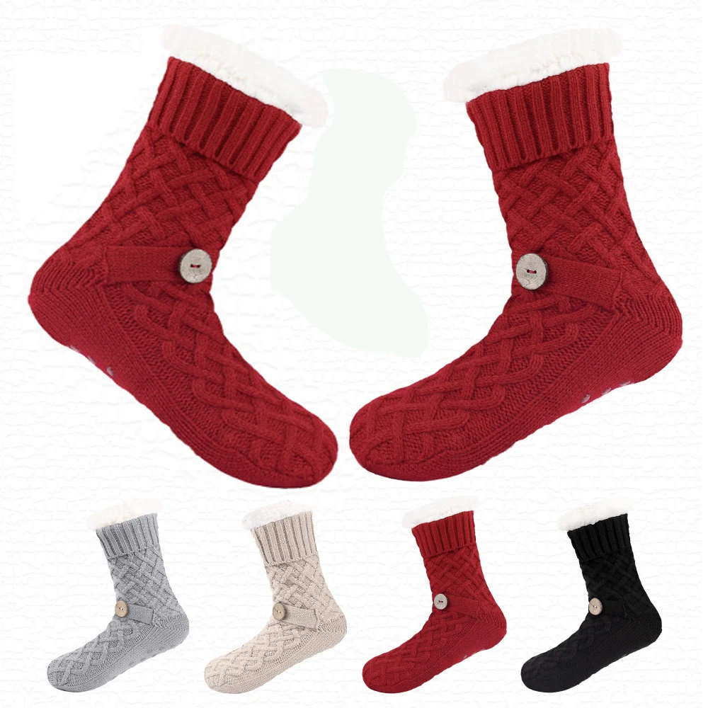 New Women's Christmas Button Socks Autumn Winter Snow Socks Floor Socks Thickened With Velvet Socks