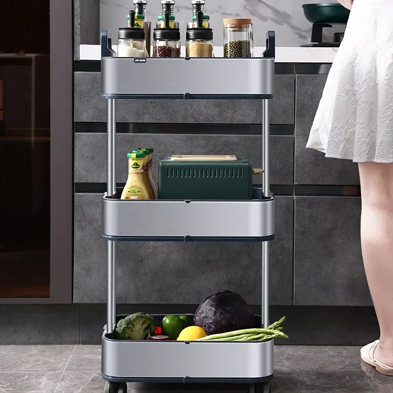 Kitchen rack Household floor multi-layer movable trolley Multifunctional crevice Narrow vegetable rack Seasoning