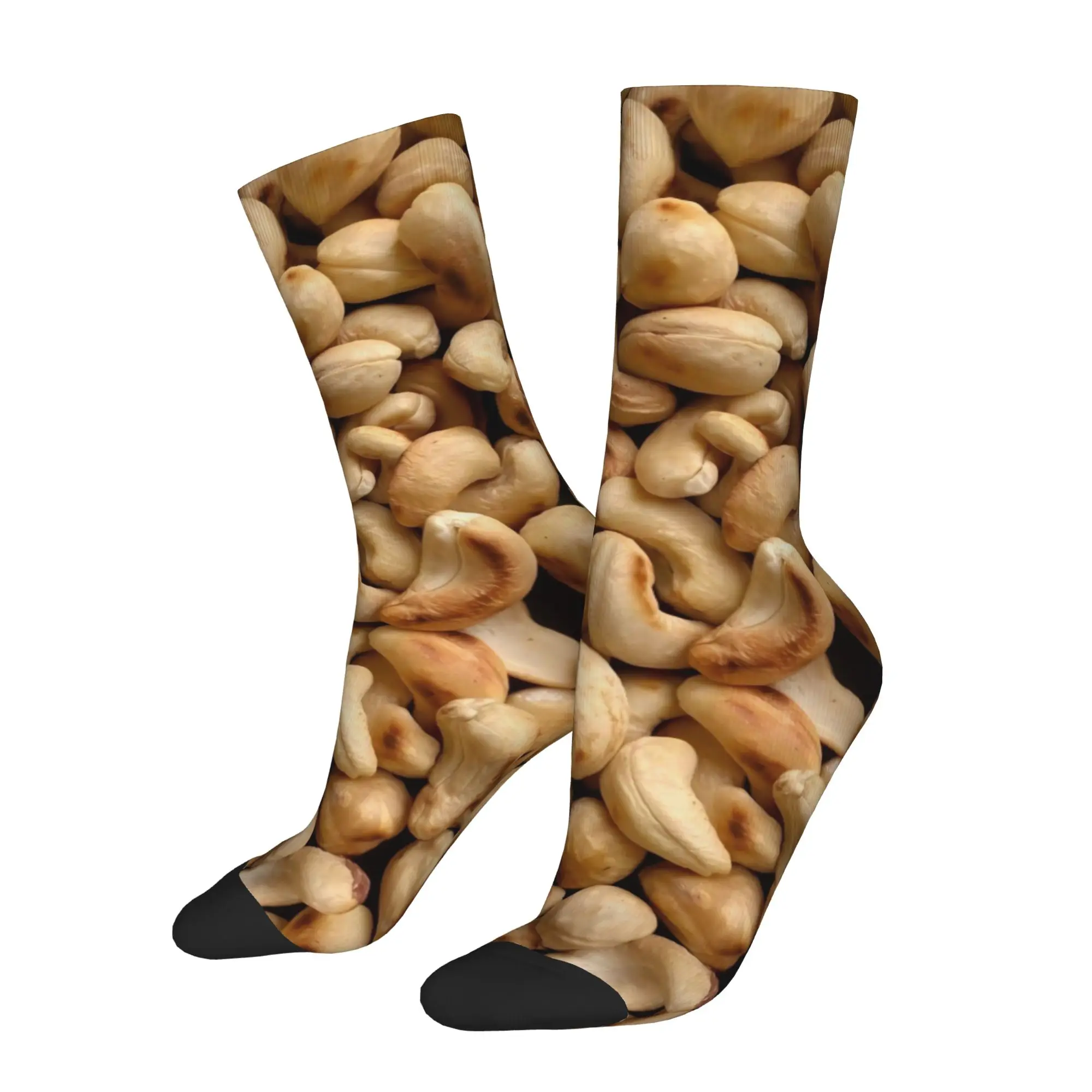 

Funny Sock Food Roasted Cashews Full Spread Closeup Harajuku Seamless Pattern Printed Men Crew Socks Casual Men's Socks