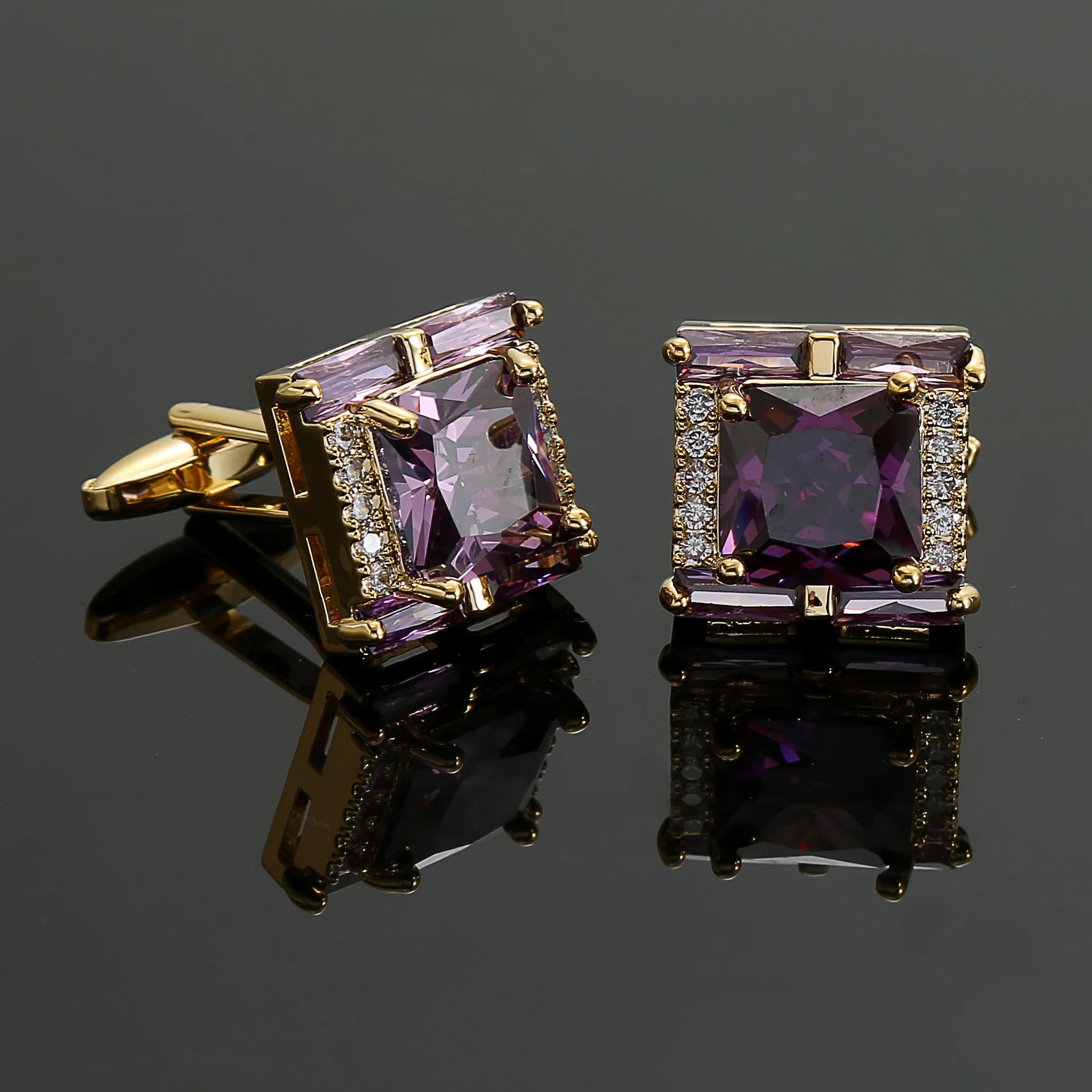Classic Men Square Zircon Crystal Cufflinks Fashion French Shirt Suit Button Cuffink Purple Red Black Green Zircon For Man Woman