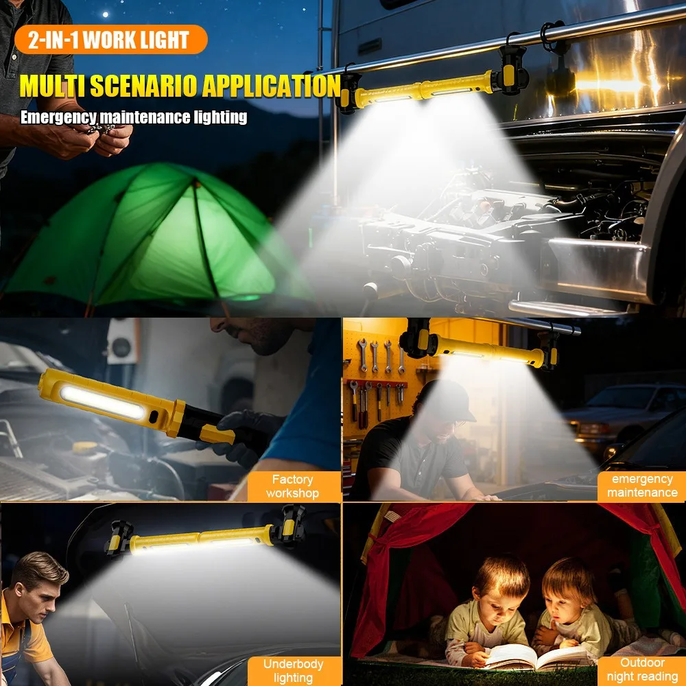 2-in-1 Multifunctional Magnetic Work Light Rechargeable LED Auto Repair Lamp Underhood Work Lamp Bar with Hook Outdoor Lighting view 6