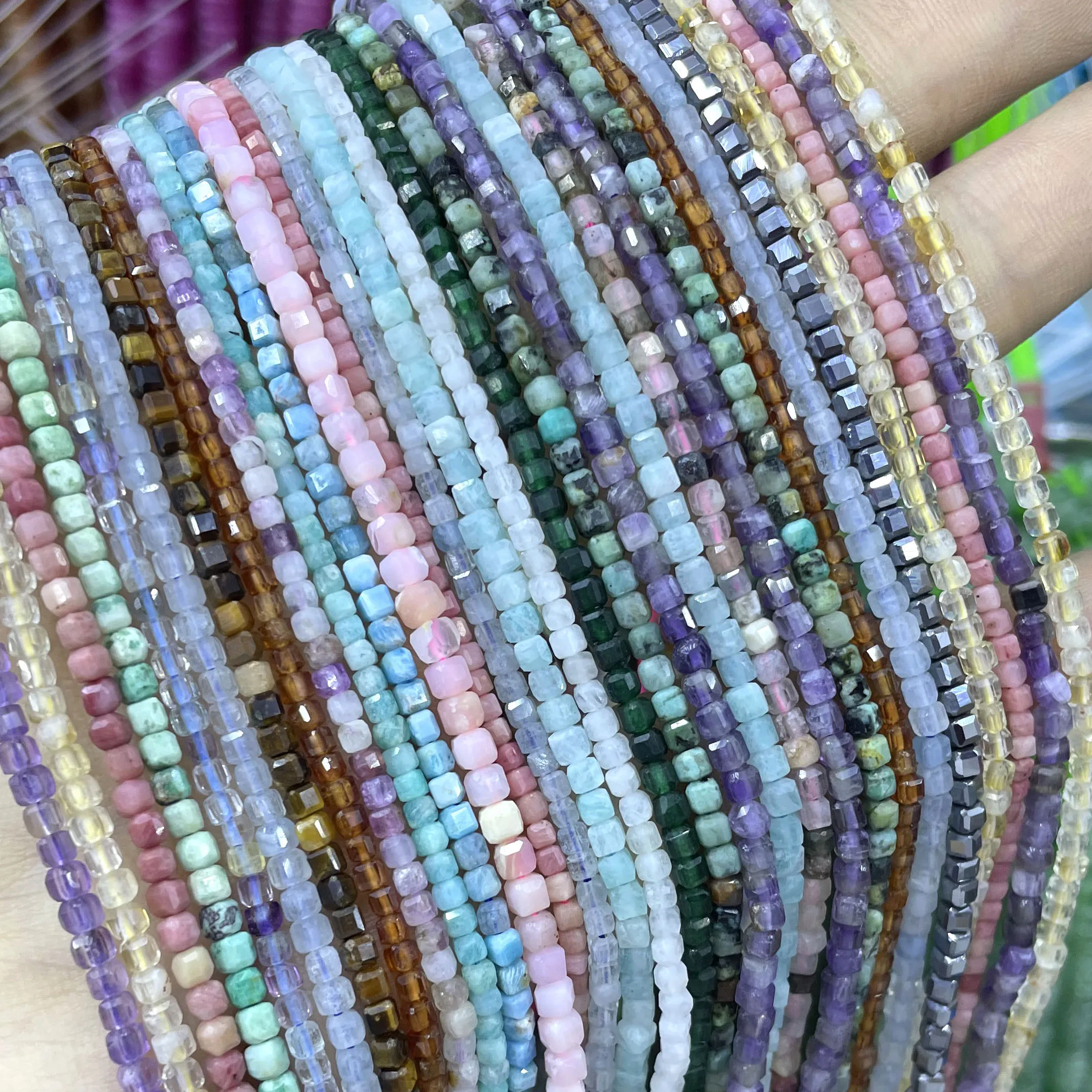 Natural Faceted Cube Garnet Tourmaline Apatite Aquamarine Stone Square Spacer Beads For Jewelry Making Diy Bracelet 2X2MM