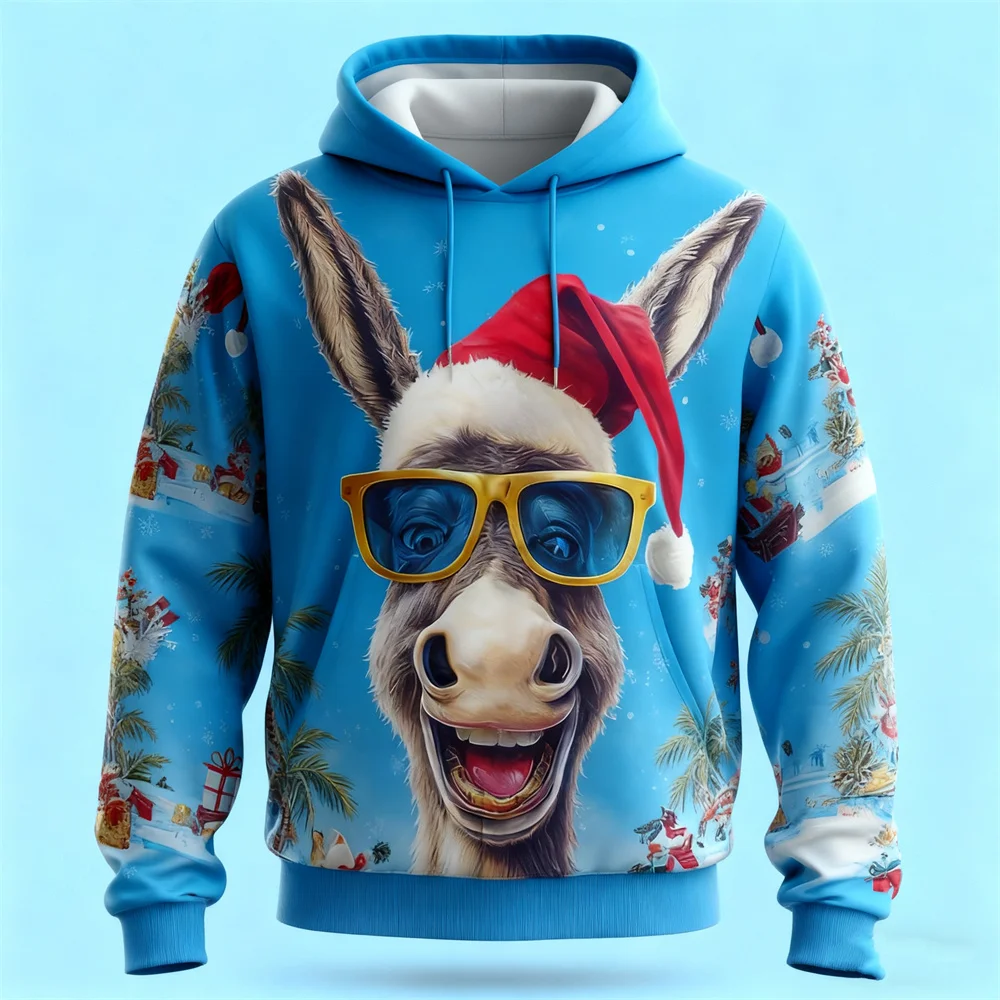 

Creative Santa Clause Graphic Men's Hoodie 3D Printed Christmas Donkey Pattern Long Sleeve Top Autumn Winter Sweatshirts Clothes