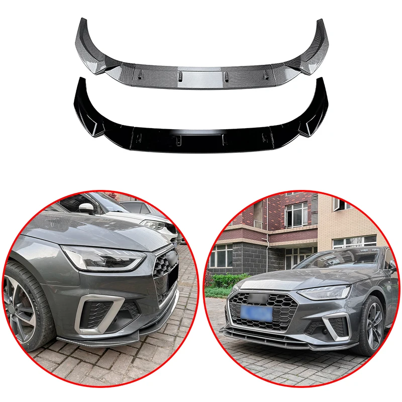 

Car Front Lip Bumper Spoiler Glossy Black Or Carbon Fiber Look Body Kit For Audi A4 S4 B9.5 S-line 2020 2021 2022 2023 2024