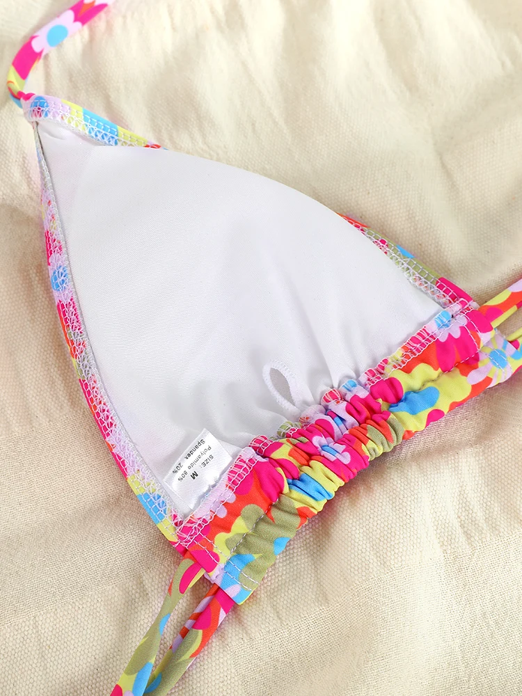 Trójkątne stringi bikini strój kąpielowy kobiety drukuj stroje kąpielowe bandażowe kostiumy kąpielowe kwiatowy Biquini brazylijski strój kąpielowy