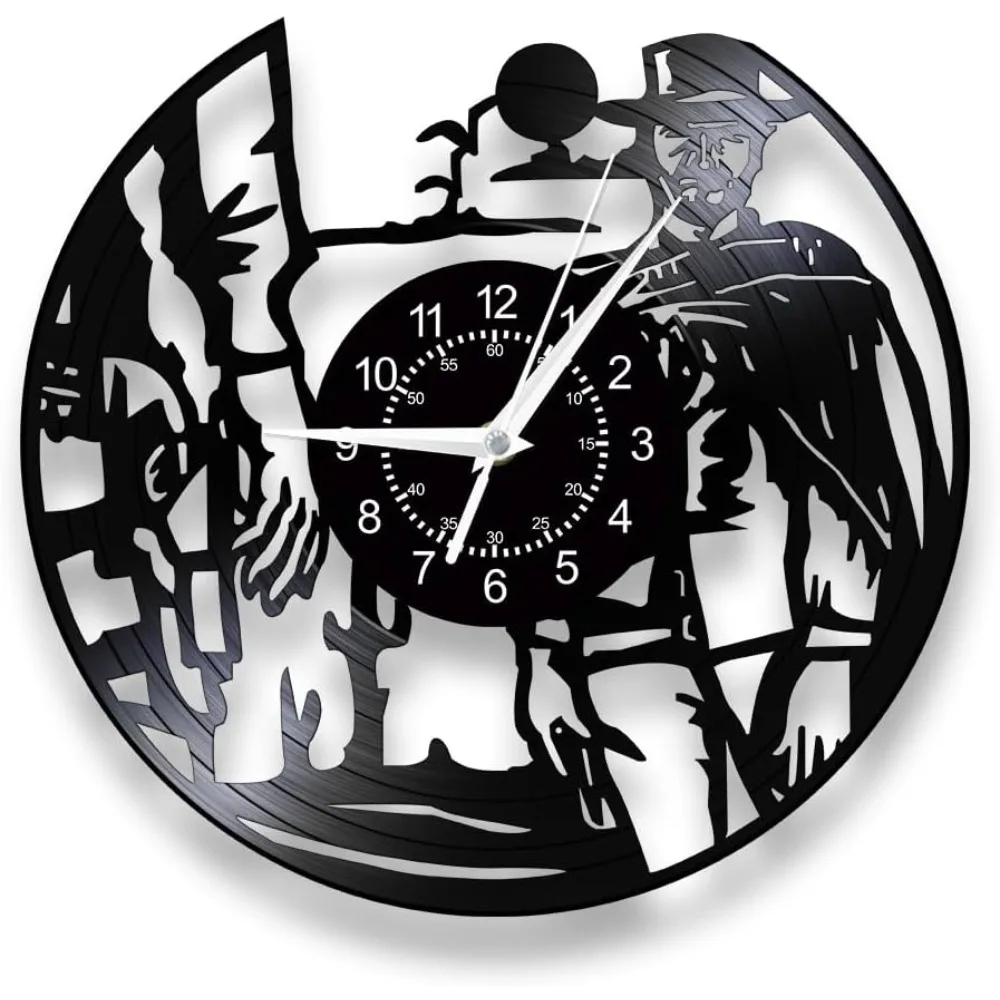 Wild West Sunset Cowboys Vinyl Record Wall Clock Men's Cave Silent Quartz Retro Decorative Wall Clock Home Living Room Bedroom