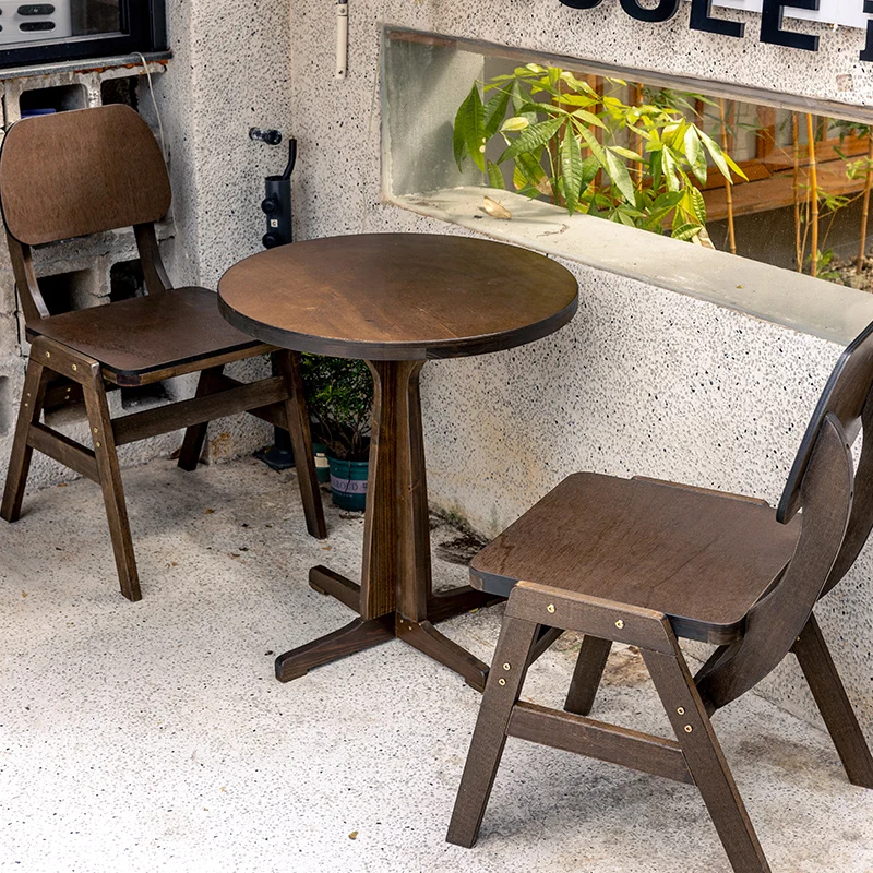 Outdoor courtyard tables and chairs Garden balcony Milk tea shop Coffee house entrance Solid wood multi-layer board Leisure